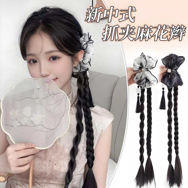 New Chinese Style Wig Clip Braided Ink Tassel Hairpin Ponytail Natural Ancient Style Braided Hair Wholesale