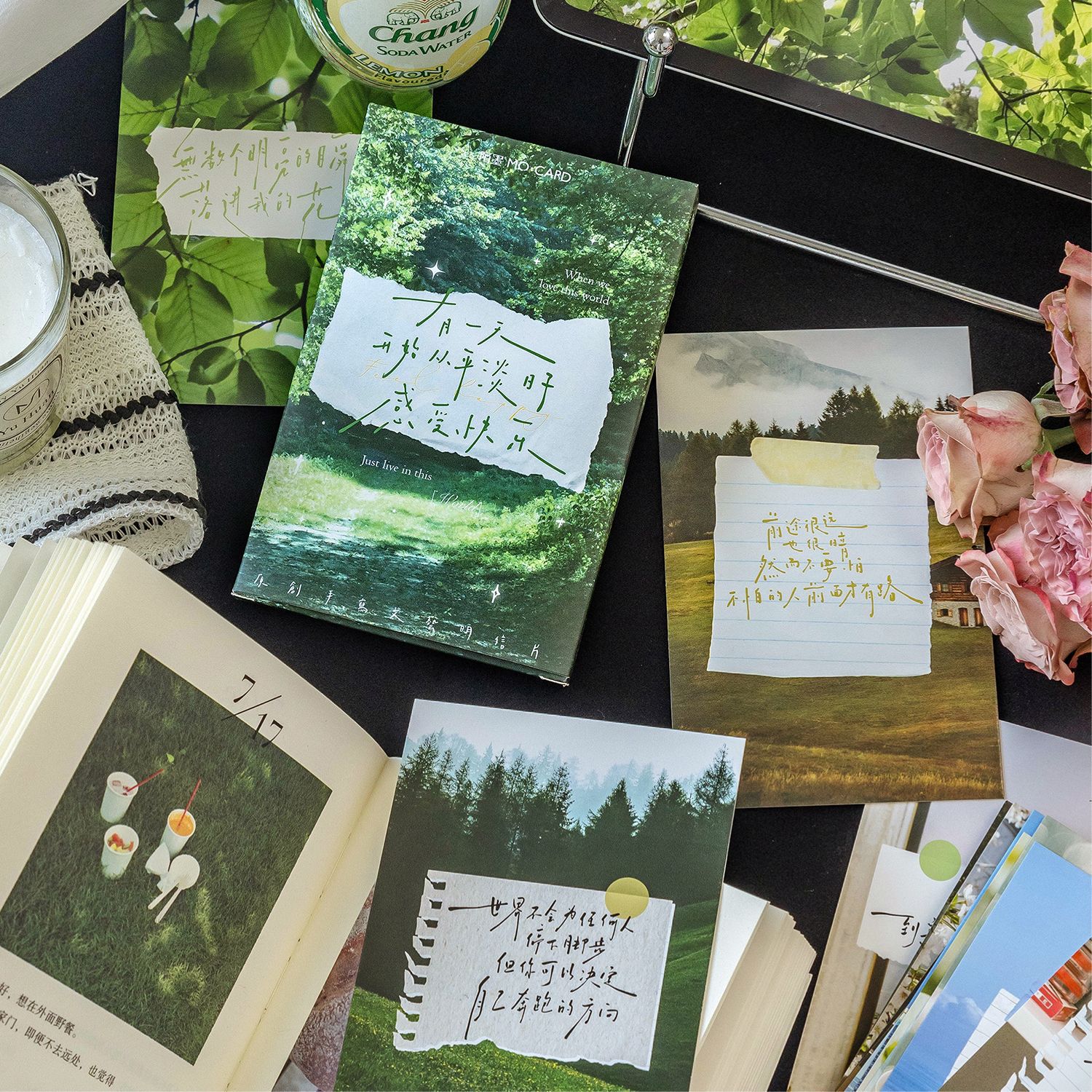 Las postales en caja de Mo Mo comienzan a sentir la felicidad y el paisaje fresco de los días normales, tarjetas de decoración de mensajes