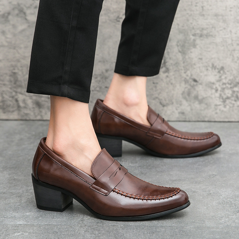 Foreign Trade Large Size Low-Top Men's Retro High-Heeled Men's Shoes European and American Business Formal Casual Fashion Banquet Cuban Leather Shoes