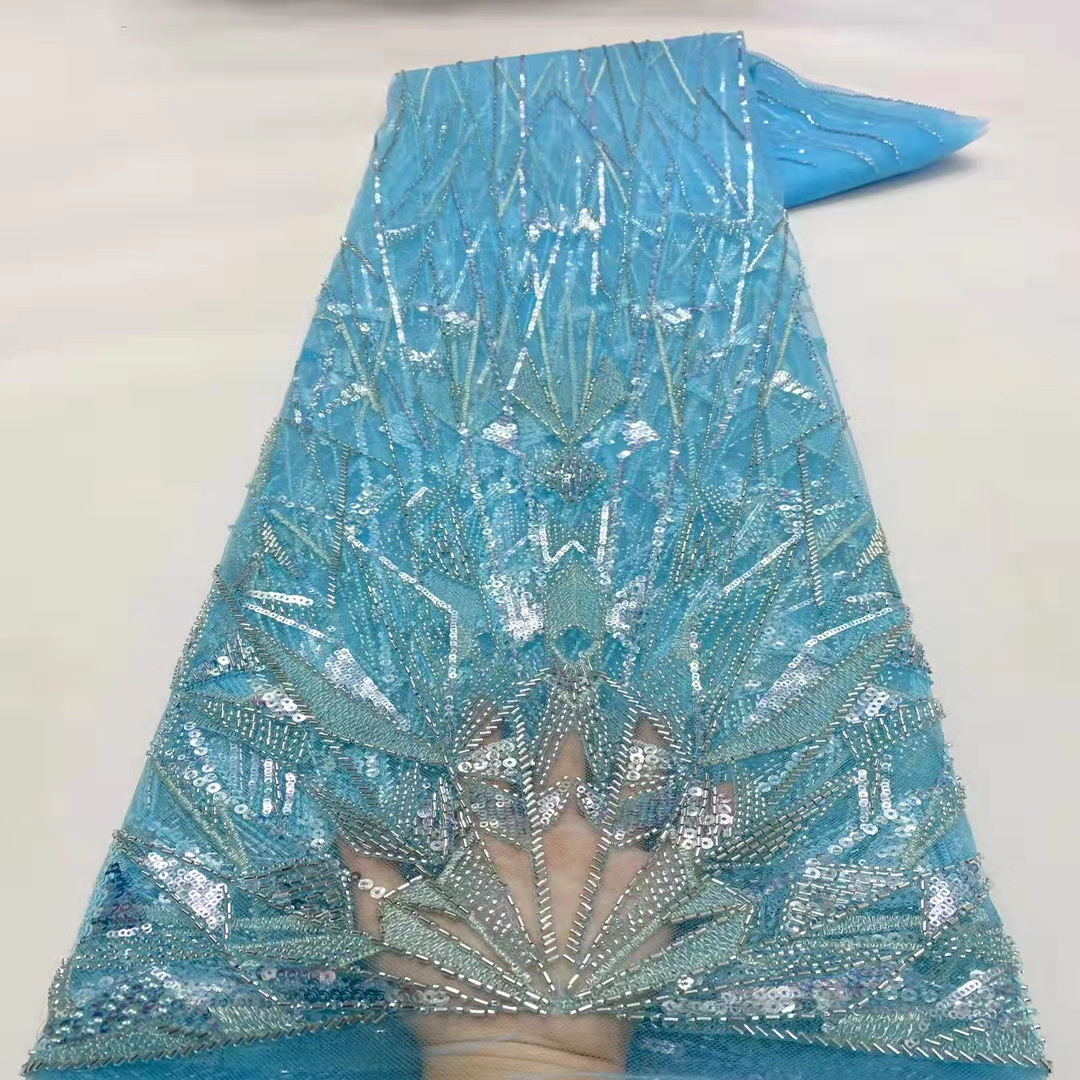 Irregular lentejuelas con cuentas bordado de tela de moda vestido de novia francés encaje tela francesa JX1965 image 5