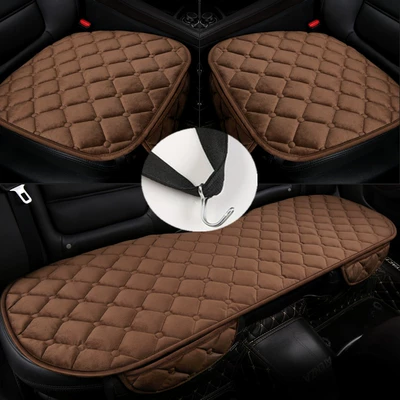 Seat cushion, seat cover: car cushion single no - diamond-plush-brown-three-piece-set-with-pockets-and-hooks