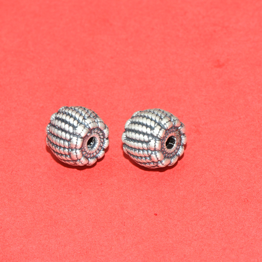 S99 Pure Silver Concave-Convex Spacer Beads with Six-Word Mantra, Loose Beads for DIY Handmade Beading, Stringing, and Barrel Bead Accessories