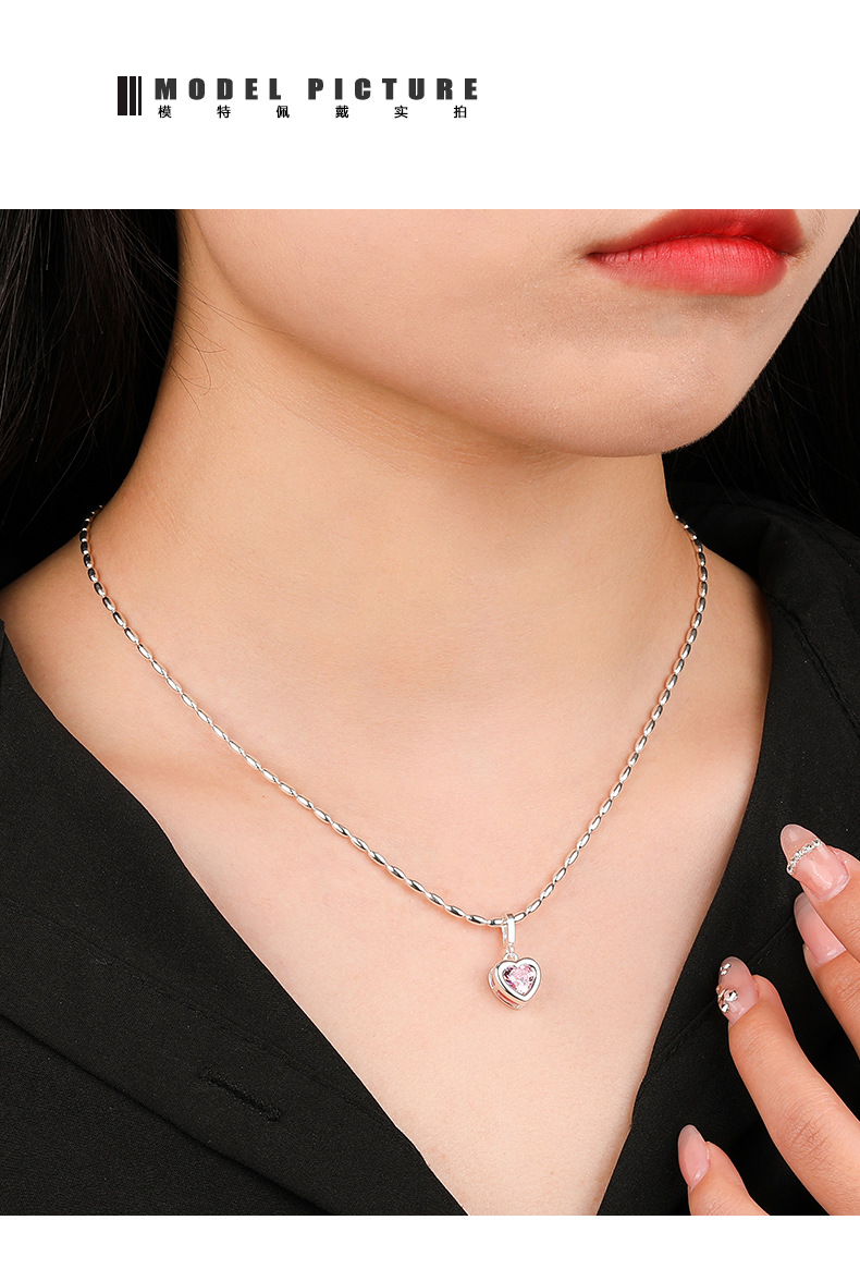 Fashion Heart Shape Sterling Silver Plating Zircon Necklace 1 Piece