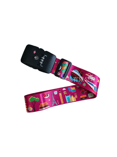 TSA password lock luggage strap, cartoon print thickened nylon travel suitcase strap, anti-theft fixed strap for checked luggage