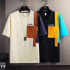 男性の色合わせ気質半袖青年流行新型ファッションブランド丸首日常カジュアル半袖tシャツ卸売り