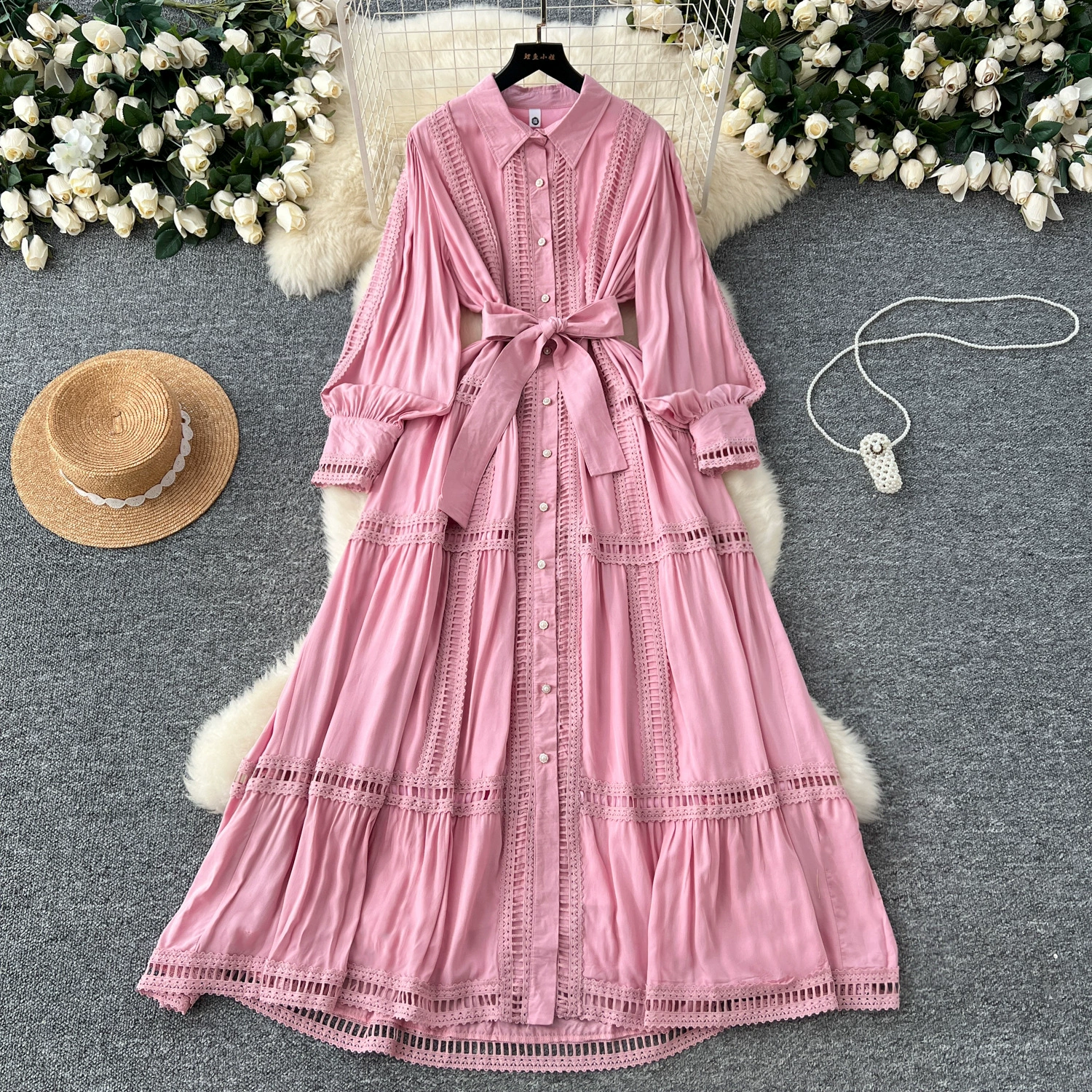 Французский дворцовый стиль ретро полые кружевные сшитые ремни на талии