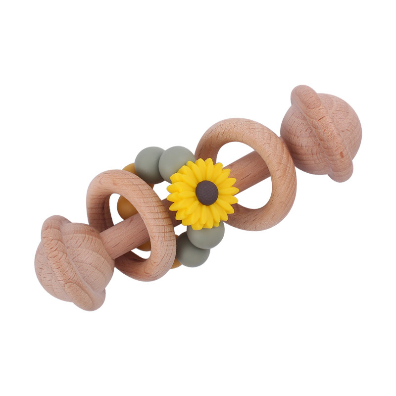 Nuevo juguete creativo para niños mordedor Beech bebé sonajero de mano Margarita cuentas de silicona ejercicio interactivo mordedor palo