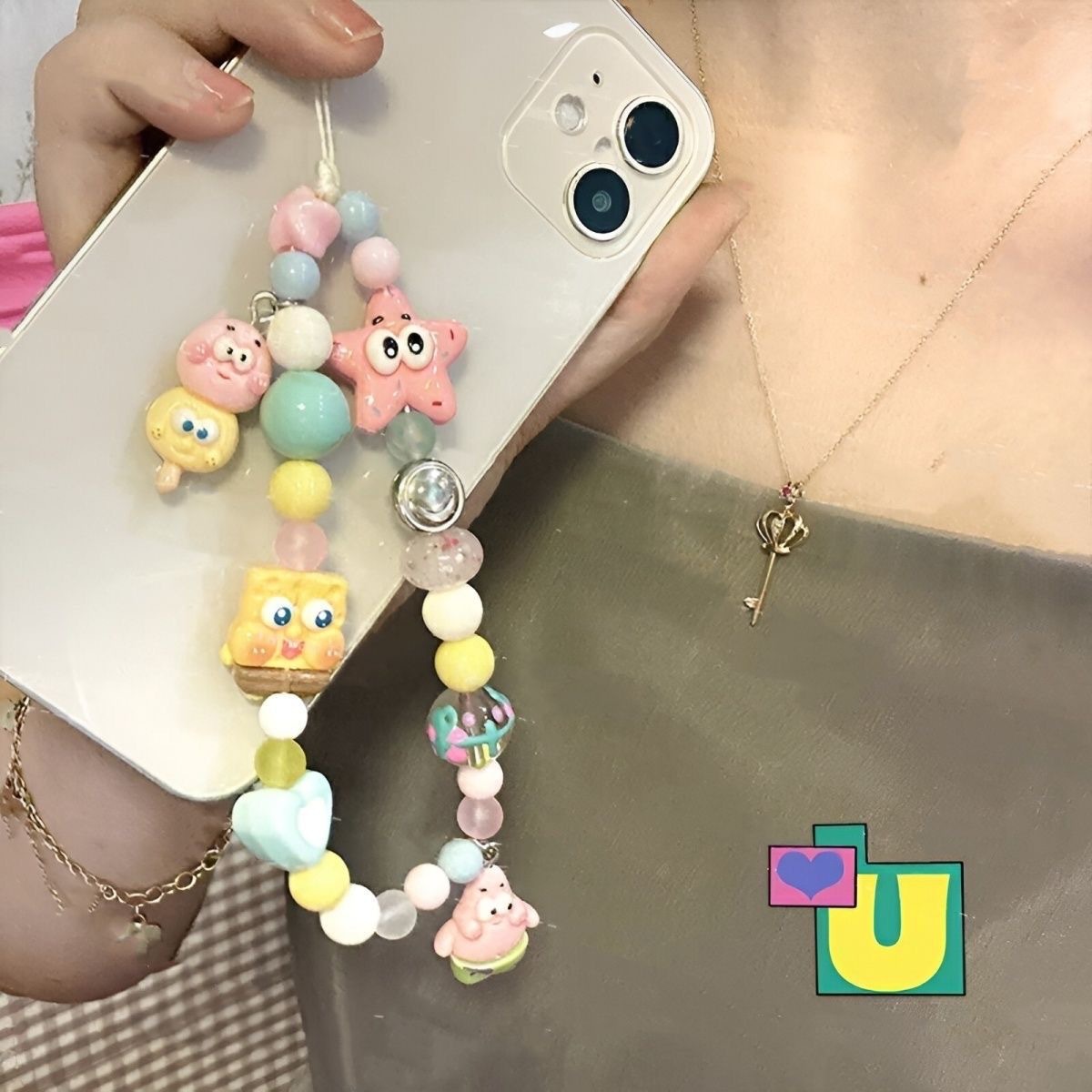 Esponja original bebé con cuentas de teléfono móvil bolsa de la cadena colgante de adornos CCD Linda novia regalo ins Cámara cadena