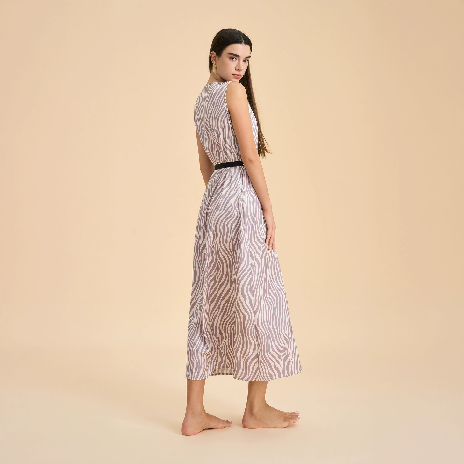 Комфортная шифоновая пижама, zebra, длинная юбка весной, новая коллекция, V-образный вырез