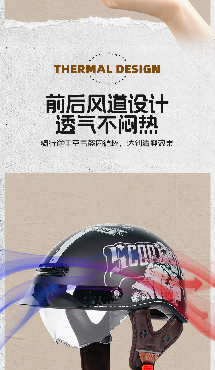 VD cross-border genuine helmet for electric motorcycles, 3C certified, suitable for commuting, summer sun protection, half helmet, all-season safety helmet
