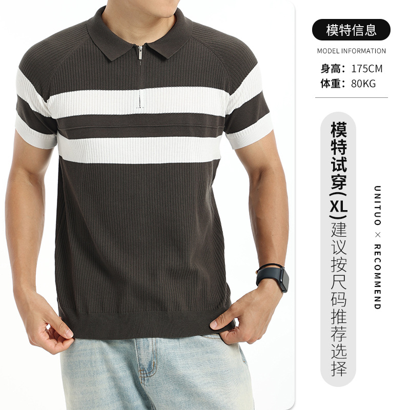 Europa y América transfronterizos hombres con solapa de hielo camisa de polo de punto de manga corta hombre verano alto sentido viejo estilo de negocios hombre