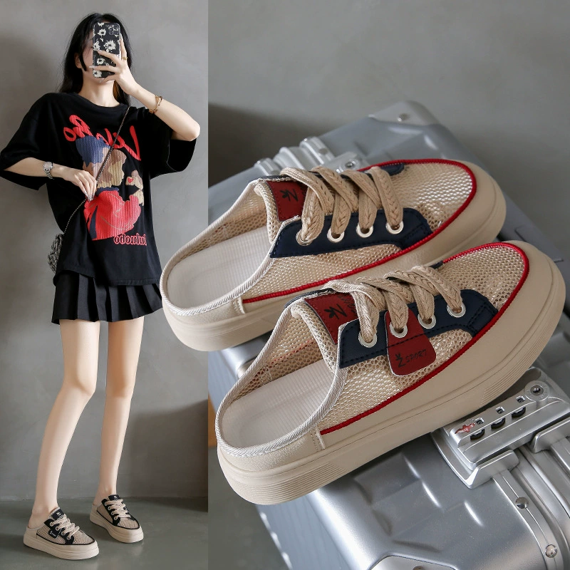 2024 летний новый стиль ins корейская версия сетки пустые белые туфли ученицы