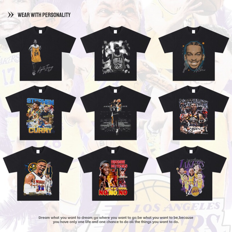American-style blockbuster nba star printed T-shirt Owen Morant Curry James Kobe Ross cotton short sleeve men American-style blockbuster nba star printed T-shirt Owen Morant Curry James Kobe Ross cotton short sleeve men