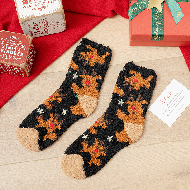 クリスマスの靴下のプレゼントの箱の女性のサンゴの絨毯の厚い保温の家の床の靴下の秋冬のぬいぐるみの床の靴下の睡眠の靴下|undefined