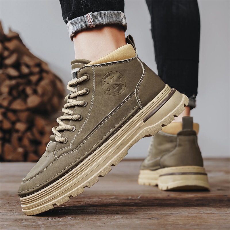 Zapatos de hombre 2024 invierno nuevos zapatos de trabajo de alto nivel retro botas de suela gruesa Martin estilo británico zapatos de cuero casuales al aire libre para hombre