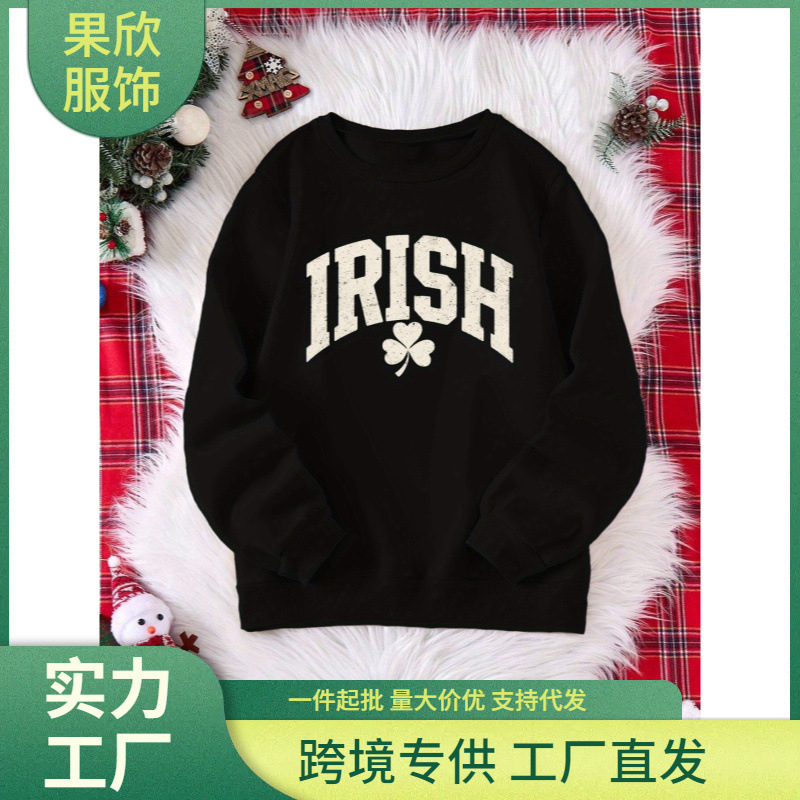 Plus Size Women's'Irish' Clover Sweatshirts - Plaid Red Polyester Knit with Festive Wear Plus Size Women's'Irish' Clover Sweatshirts - Plaid Red Polyester Knit with Festive Wear