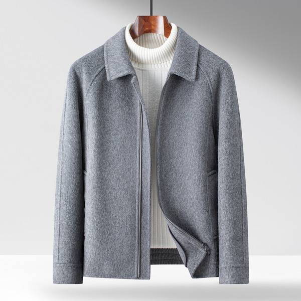 Double-sided woolen short demi-season jacket