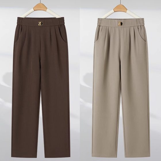 Middle-aged and elderly mother pants spring and autumn and winter high waist casual long women's pants 2025 new fleece-lined thick grandma pants