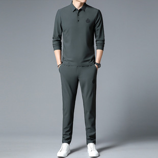 2025 Spring and Summer Men's Casual Sports Suit Men's Youth Long-Sleeve T-Shirt Men's Lapel Trendy Sports Suit