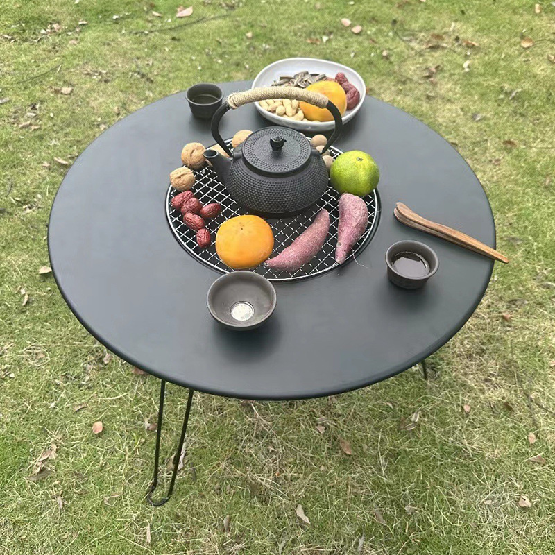 Estufa té cocinar al aire libre barbacoa estufa de carbón plegable con hornear brasero té olla caliente calefacción interior pequeña mesa redonda