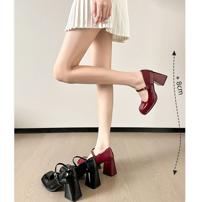 In Stock】Mary Jane High-Heeled Shoes for Women, New Style with Single Strap, Chunky Heel, Shallow Mouth, Height-Increasing, Japanese Jk School Style, Square Toe Single Shoes In Stock】Mary Jane High-Heeled Shoes for Women, New Style with Single Strap, Chunky Heel, Shallow Mouth, Height-Increasing, Japanese Jk School Style, Square Toe Single Shoes