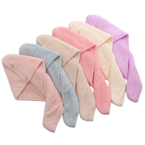 Coral velvet pineapple grid dry hair cap double thickened cute shower cap for women super absorbent bag hair towel wholesale