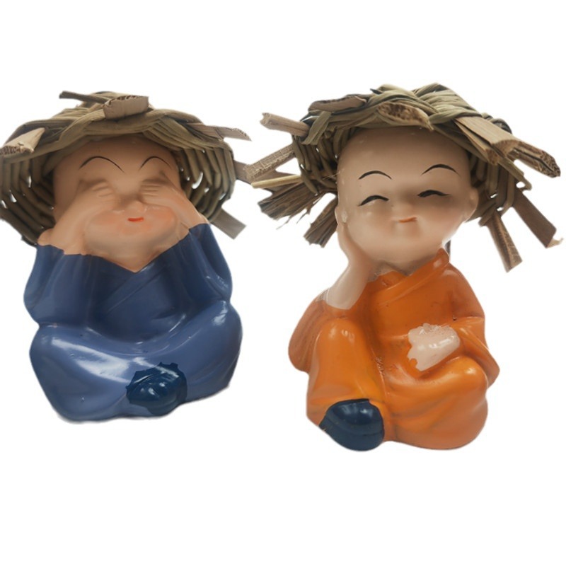 자동차 장식품 자동차 액세서리 홈 액세서리 4 작은 몽크 책상 인형 자동차 장식품 밀짚 모자 스님