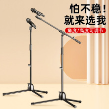 手机直播摄影支架伸缩悬臂电容麦直播话筒支架麦克风落地式三脚架