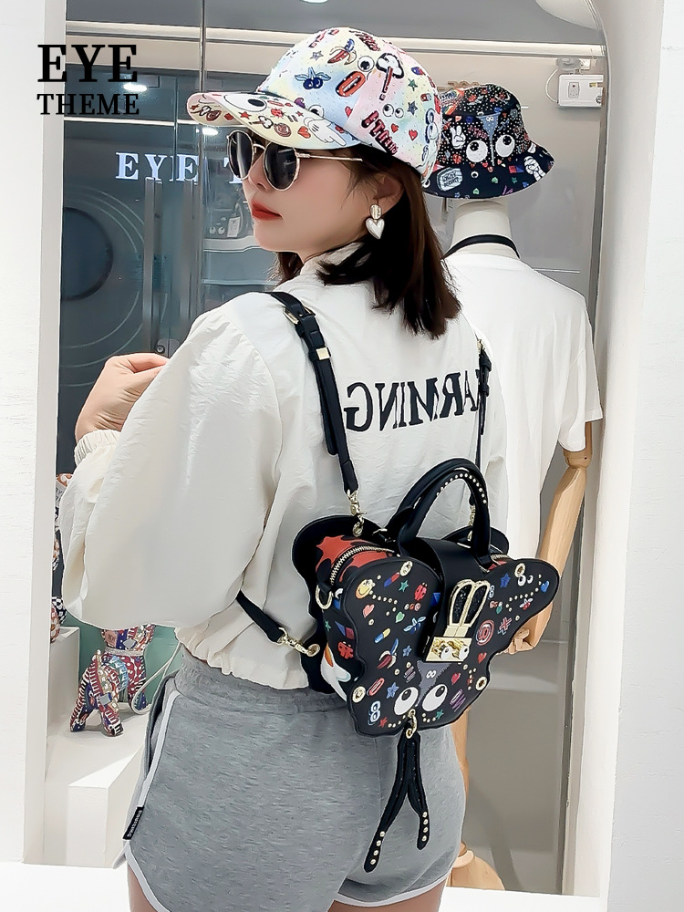 Diseño noble de mujer mariposa impresa bolsa de bloqueo diosa bolso de doble clic multipropósito 2642 #