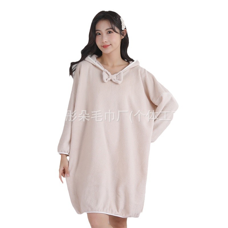 (2개) 도매 인터넷 연예인 산호 양털 목욕 원피스 목욕 타월을 입고 겨울 숙녀 귀여운 활 긴 소매 후드 목욕 가운