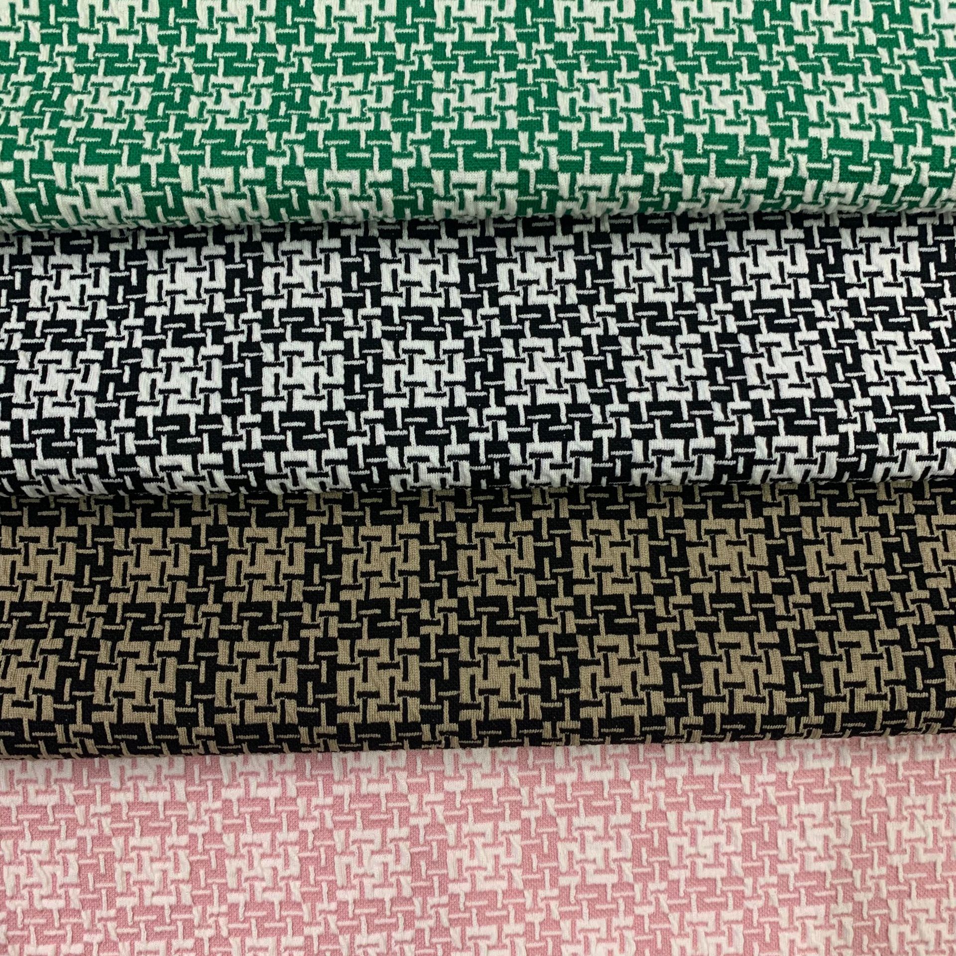 秋冬几何提花优雅平纹双面黑色绣花连衣裙小香风时装色织布料