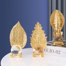 金色树叶轻奢感水晶球摆件创意桌面装饰简约电镀厂家直销