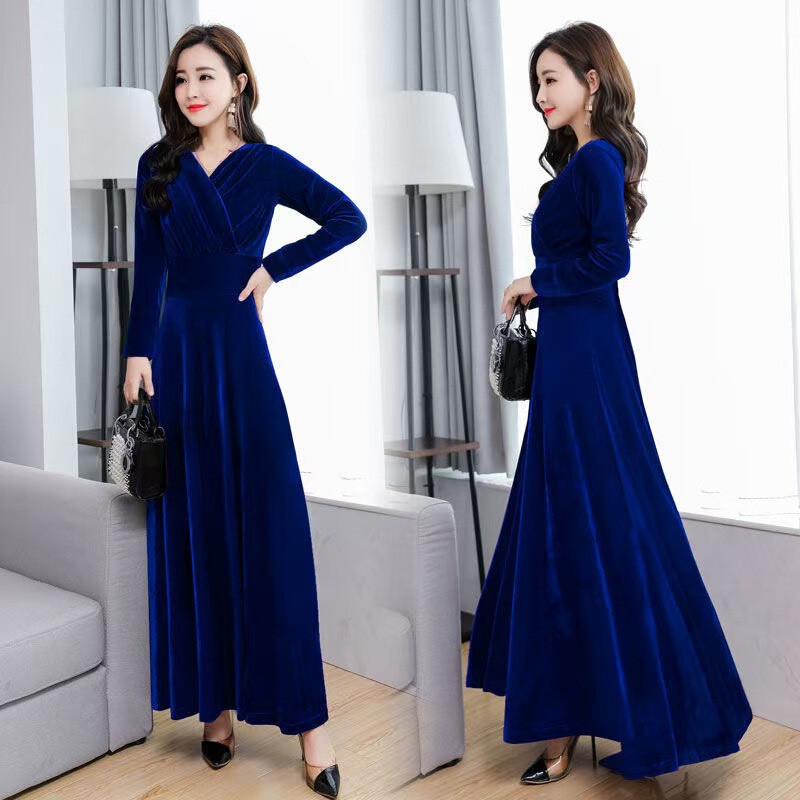 2025 Spring, Autumn and Winter New Gold Velvet Dress Long Slim Elegant Long-Sleeved Large Size Autumn Women's Long Skirt 2025 Spring, Autumn and Winter New Gold Velvet Dress Long Slim Elegant Long-Sleeved Large Size Autumn Women's Long Skirt