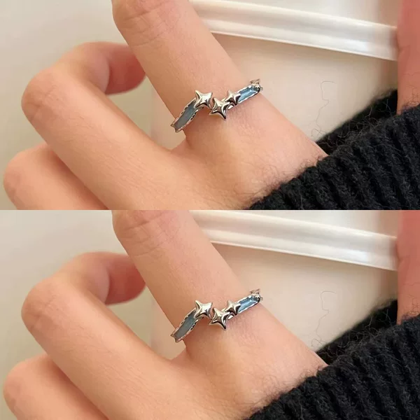 925 Silver Four-Pointed Star Ring for Women, Resin Star, Light Luxury, High-End Texture, Fashionable Open Ring