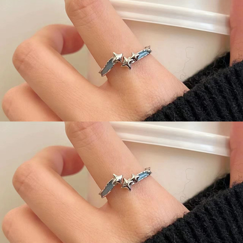 925 Silver Four-Pointed Star Ring for Women, Resin Star, Light Luxury, High-End Texture, Fashionable Open Ring 925 Silver Four-Pointed Star Ring for Women, Resin Star, Light Luxury, High-End Texture, Fashionable Open Ring