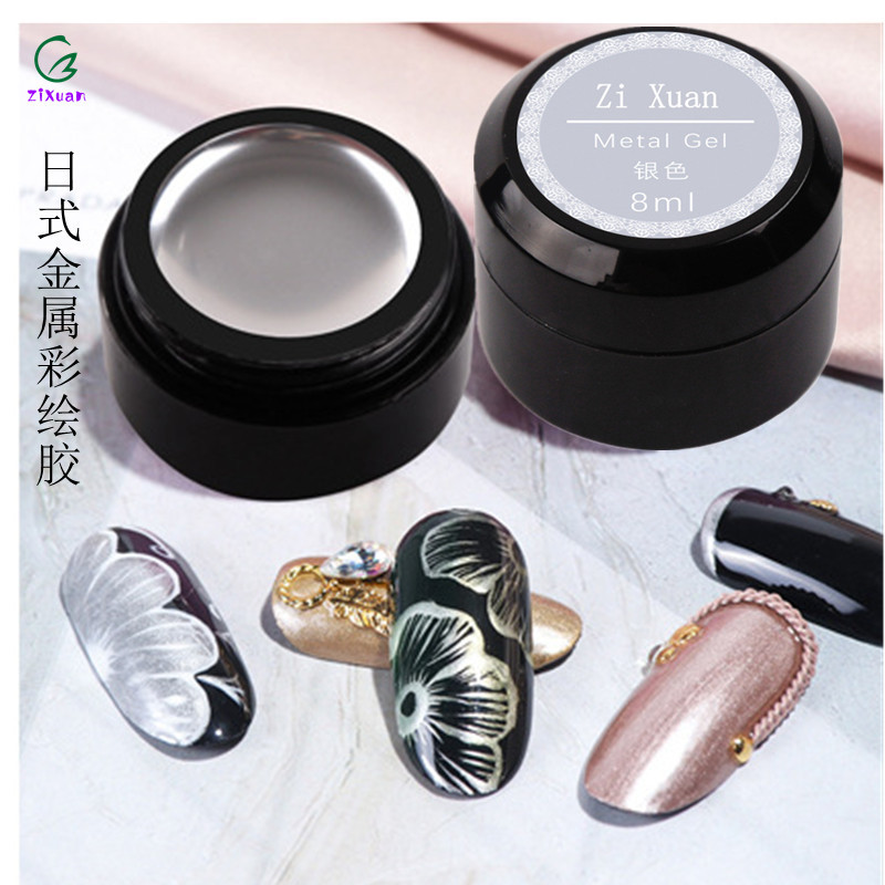 Pegamento de metal Estilo japonés manicura fototerapia pegamento de aceite de uñas Oro Plata Espejo borde gancho línea de dibujo de alambre pegamento pintado 8ML paquete