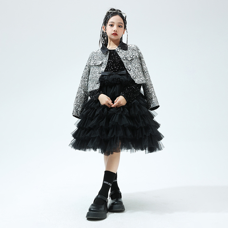 女童高定礼服公主裙元旦少儿T台模特走秀表演服亮片轻奢风裙子潮