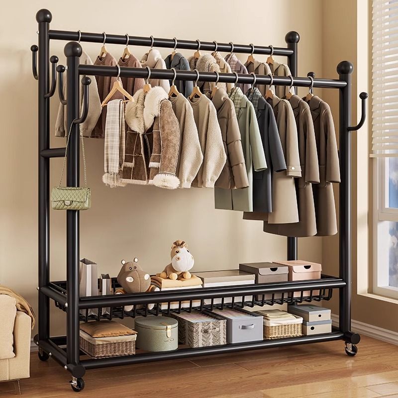 Clothes Rack Floor-Standing Bedroom Home Room Indoor Double-Pole Clothes Drying Rack Removable Multi-Functional Coat Rack