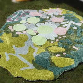 地垫毛绒高级感植绒地毯卧室绿色森系垫子TPR不规则床边卧室脚垫