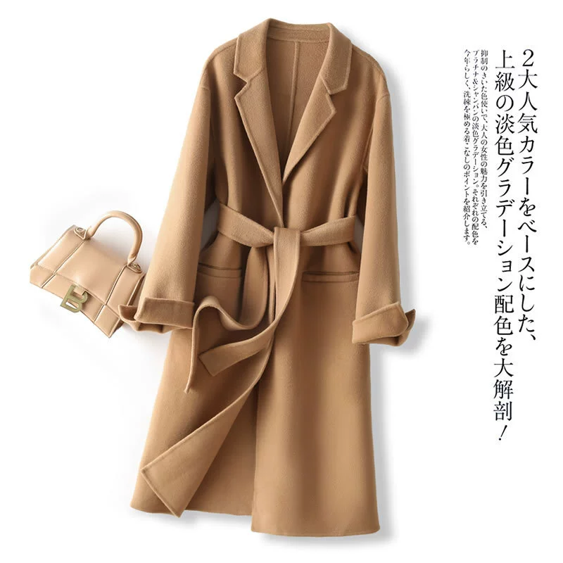 Double-sided demi-season long cashmere, suit, woolen coat, maxi length, loose fit