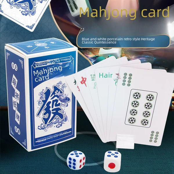 Chinese-Style Blue and White Portable Mahjong Playing Cards Travel Mahjong Poker Educational Mini Mahjong Dormitory Standard Mahjong