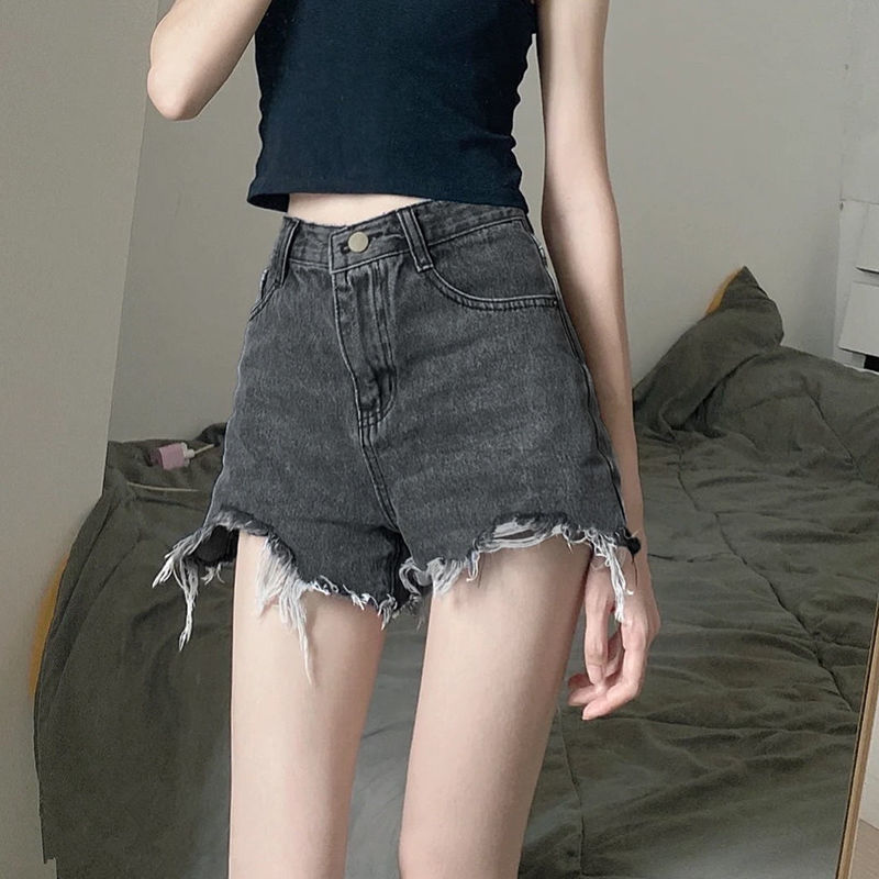Ready-Made Denim Shorts for Women, Summer Thin, Large Size, Fat Mm, Slimming Look, High Waist, Ripped, A-Line Raw Edge Hot Pants Ins