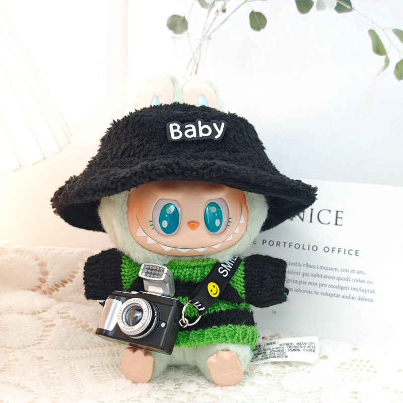 17 センチメートルビニールぬいぐるみマカロンラブブ LABUBU ベビー服ピンクのガーゼスカートヘアアクセサリー交換服|undefined