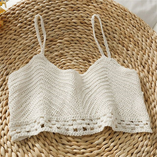 Bohemian fashion sexy small camisole embroidered hollow knitted short inner top for women