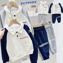 Children's spring sports suit, baby boy's handsome trousers, T-shirt two-piece set, medium and large children's clothing, loose POLO shirt, trendy