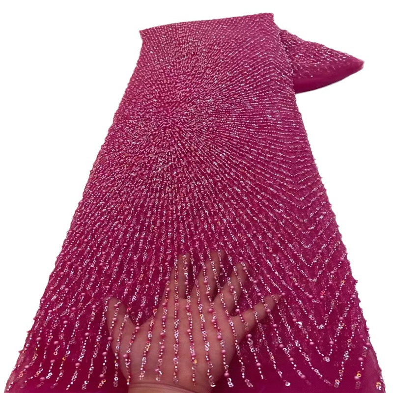 Francés simple rayas con cuentas de malla de tela de encaje nuevo diseño tubo de cuentas de tul vestido de novia moda tela JX3721 image 4
