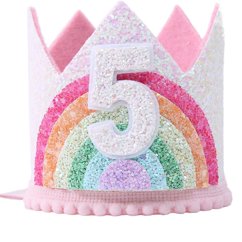 Sombrero de cumpleaños de bebé hecho a mano para niños fieltro Arco Iris tema fiesta de cumpleaños corona accesorios para el cabello para niños