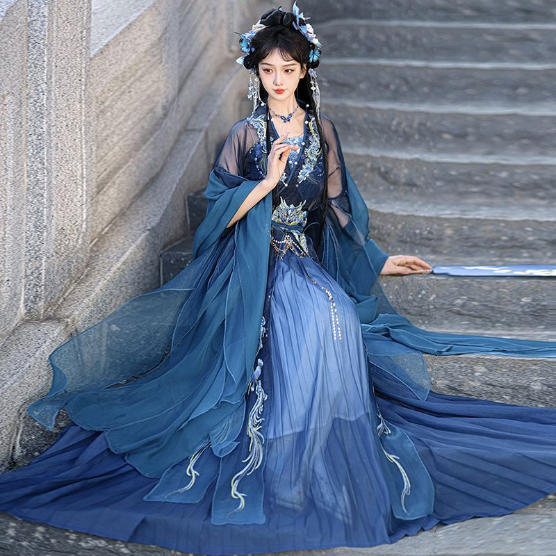 Hanfu Dress Women Chinese Embroidered Navy Hanfu Suits Female Halloween  Carnival | eBay