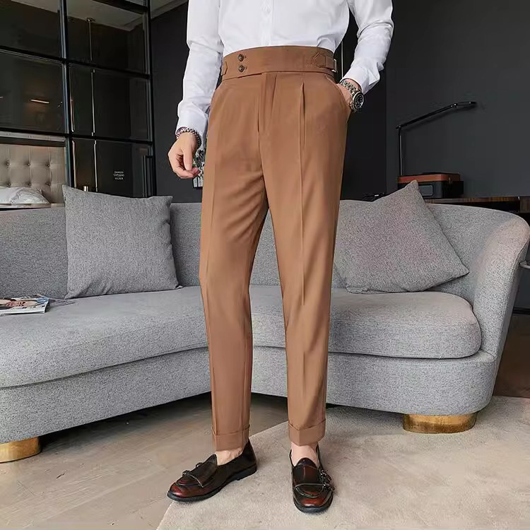 Pantalones de hombre primavera y otoño de cintura alta, traje de negocios casual, pantalones largos de alta calidad, sensación de caída, comercio exterior, lotes transfronterizos