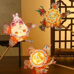 中秋节灯笼儿童手提花灯diy材料包旋转风车发光灯笼摆摊户外灯笼